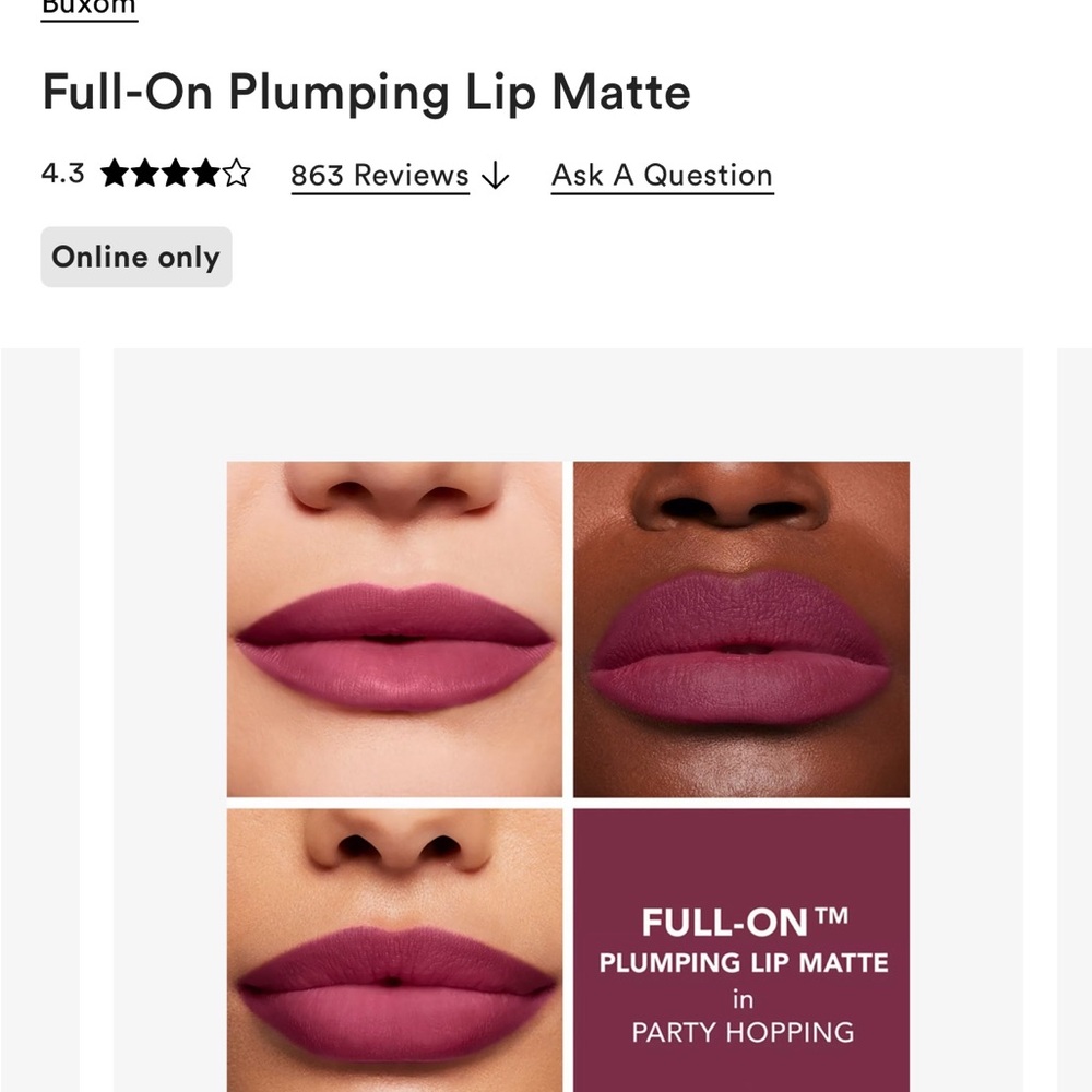 Buxom Full-On Plumping Lip Matte in Party Hopping- New